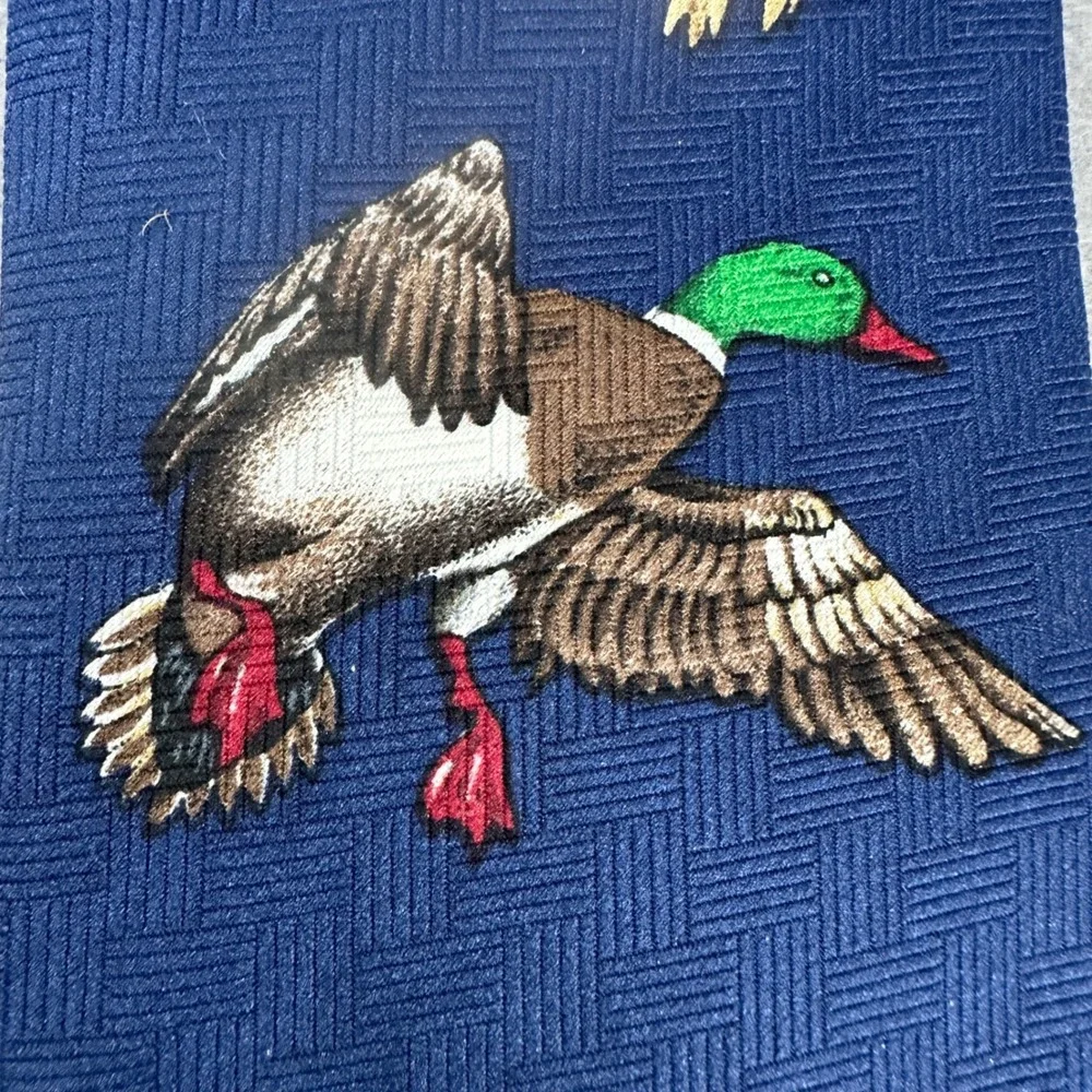 Vintage Field Wear Tie Navy Leaf Mallard‎ Ducks Outdoors Novelty Hunter